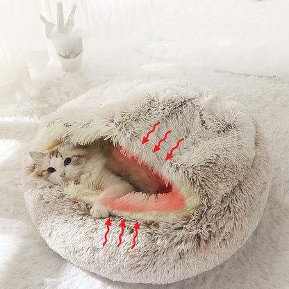 Luxurious Plush Round Cat Bed Cat Bed Round Soft Plush Burrowing Cave Hooded Cat Bed Donut For Dogs Cats - Semi-Enclosed For Cozy Warmth, Easy-Clean Durable Design, Ideal For Winter Comfort